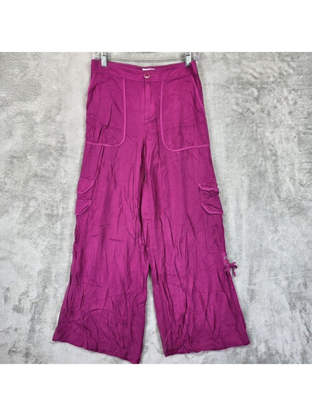 Anthropologie Cargo Pants Womens 4 Pink Twill Wide Leg Elastic Waist Travel